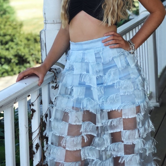 True violet organza square fringed maxi skirt - Picture 2 of 4